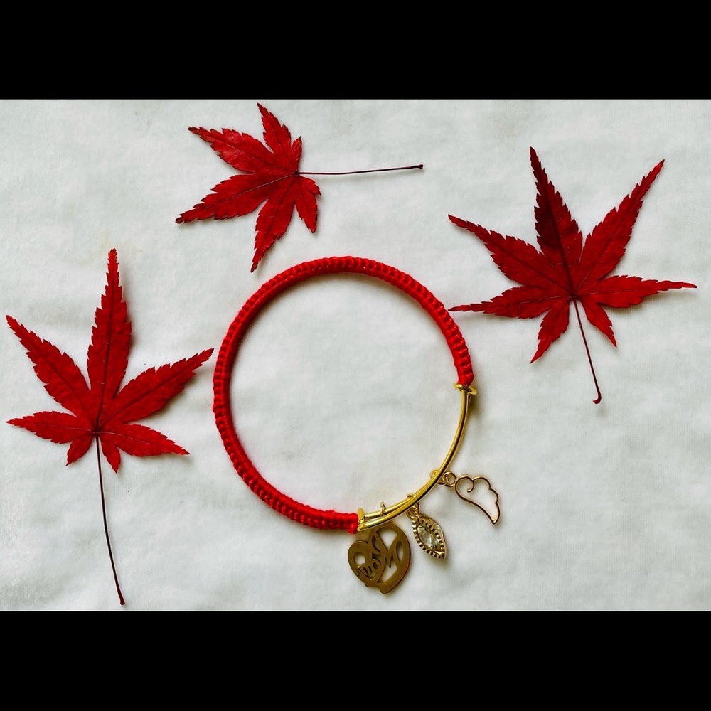 Adjustable Crochet Charm Bracelet (Red)